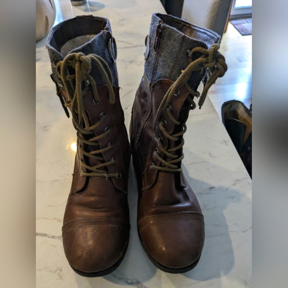 Brown Combat Style Fall Boots